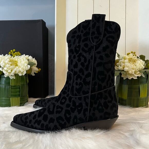 NEW Dolce & Gabbana Midi Cowboy Gaucho Leopard Short Western B… Black Metalli… - Picture 5 of 15